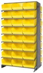 Quantum Storage - 48 Bin Store-More Sloped Shelving System - 36 Inch Overall Width x 24 Inch Overall Depth x 63-1/2 Inch Overall Height, Yellow Polypropylene Bins - Exact Industrial Supply