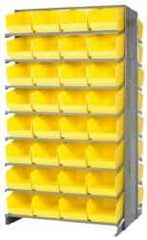 Quantum Storage - 64 Bin Store-More Sloped Shelving System - 36 Inch Overall Width x 24 Inch Overall Depth x 63-1/2 Inch Overall Height, Yellow Polypropylene Bins - Exact Industrial Supply