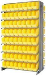 Quantum Storage - 128 Bin Store-More Sloped Shelving System - 36 Inch Overall Width x 24 Inch Overall Depth x 63-1/2 Inch Overall Height, Yellow Polypropylene Bins - Exact Industrial Supply