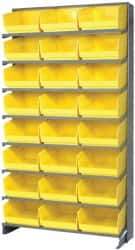 Quantum Storage - 24 Bin Store-More Sloped Shelving System - 36 Inch Overall Width x 12 Inch Overall Depth x 63-1/2 Inch Overall Height, Yellow Polypropylene Bins - Exact Industrial Supply