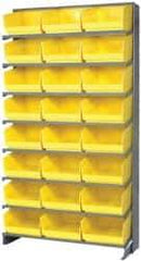 Quantum Storage - 24 Bin Store-More Sloped Shelving System - 36 Inch Overall Width x 12 Inch Overall Depth x 63-1/2 Inch Overall Height, Yellow Polypropylene Bins - Exact Industrial Supply