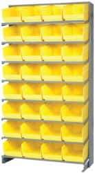 Quantum Storage - 32 Bin Store-More Sloped Shelving System - 36 Inch Overall Width x 12 Inch Overall Depth x 63-1/2 Inch Overall Height, Yellow Polypropylene Bins - Exact Industrial Supply