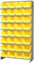 Quantum Storage - 32 Bin Store-More Sloped Shelving System - 36 Inch Overall Width x 12 Inch Overall Depth x 63-1/2 Inch Overall Height, Yellow Polypropylene Bins - Exact Industrial Supply