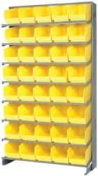 Quantum Storage - 40 Bin Store-More Sloped Shelving System - 36 Inch Overall Width x 12 Inch Overall Depth x 63-1/2 Inch Overall Height, Yellow Polypropylene Bins - Exact Industrial Supply