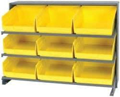 Quantum Storage - 9 Bin Store-More Sloped Shelving System - 36 Inch Overall Width x 12 Inch Overall Depth x 26-1/2 Inch Overall Height, Yellow Polypropylene Bins - Exact Industrial Supply