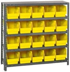 Quantum Storage - 20 Bin Store-More Shelf Bin System - 36 Inch Overall Width x 18 Inch Overall Depth x 39 Inch Overall Height, Yellow Polypropylene Bins - Exact Industrial Supply