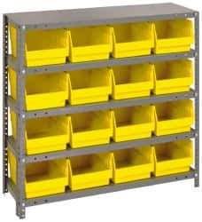 Quantum Storage - 16 Bin Store-More Shelf Bin System - 36 Inch Overall Width x 18 Inch Overall Depth x 39 Inch Overall Height, Yellow Polypropylene Bins - Exact Industrial Supply
