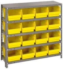 Quantum Storage - 16 Bin Store-More Shelf Bin System - 36 Inch Overall Width x 18 Inch Overall Depth x 39 Inch Overall Height, Yellow Polypropylene Bins - Exact Industrial Supply