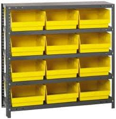 Quantum Storage - 12 Bin Store-More Shelf Bin System - 36 Inch Overall Width x 18 Inch Overall Depth x 39 Inch Overall Height, Yellow Polypropylene Bins - Exact Industrial Supply