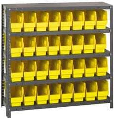 Quantum Storage - 32 Bin Store-More Shelf Bin System - 36 Inch Overall Width x 18 Inch Overall Depth x 39 Inch Overall Height, Yellow Polypropylene Bins - Exact Industrial Supply