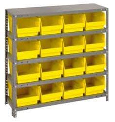 Quantum Storage - 16 Bin Store-More Shelf Bin System - 36 Inch Overall Width x 12 Inch Overall Depth x 39 Inch Overall Height, Yellow Polypropylene Bins - Exact Industrial Supply