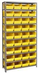 Quantum Storage - 36 Bin Store-More Shelf Bin System - 36 Inch Overall Width x 12 Inch Overall Depth x 75 Inch Overall Height, Yellow Polypropylene Bins - Exact Industrial Supply