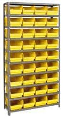 Quantum Storage - 36 Bin Store-More Shelf Bin System - 36 Inch Overall Width x 12 Inch Overall Depth x 75 Inch Overall Height, Yellow Polypropylene Bins - Exact Industrial Supply