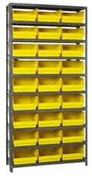 Quantum Storage - 27 Bin Store-More Shelf Bin System - 36 Inch Overall Width x 12 Inch Overall Depth x 75 Inch Overall Height, Yellow Polypropylene Bins - Exact Industrial Supply