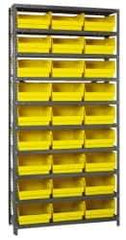 Quantum Storage - 27 Bin Store-More Shelf Bin System - 36 Inch Overall Width x 12 Inch Overall Depth x 75 Inch Overall Height, Yellow Polypropylene Bins - Exact Industrial Supply