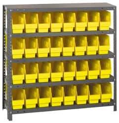 Quantum Storage - 32 Bin Store-More Shelf Bin System - 36 Inch Overall Width x 12 Inch Overall Depth x 39 Inch Overall Height, Yellow Polypropylene Bins - Exact Industrial Supply