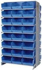 Quantum Storage - 48 Bin Store-More Sloped Shelving System - 36 Inch Overall Width x 24 Inch Overall Depth x 63-1/2 Inch Overall Height, Blue Polypropylene Bins - Exact Industrial Supply