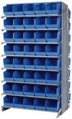 Quantum Storage - 80 Bin Store-More Sloped Shelving System - 36 Inch Overall Width x 24 Inch Overall Depth x 63-1/2 Inch Overall Height, Blue Polypropylene Bins - Exact Industrial Supply