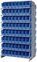 Quantum Storage - 128 Bin Store-More Sloped Shelving System - 36 Inch Overall Width x 24 Inch Overall Depth x 63-1/2 Inch Overall Height, Blue Polypropylene Bins - Exact Industrial Supply