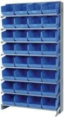 Quantum Storage - 32 Bin Store-More Sloped Shelving System - 36 Inch Overall Width x 12 Inch Overall Depth x 63-1/2 Inch Overall Height, Blue Polypropylene Bins - Exact Industrial Supply