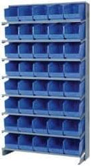 Quantum Storage - 40 Bin Store-More Sloped Shelving System - 36 Inch Overall Width x 12 Inch Overall Depth x 63-1/2 Inch Overall Height, Blue Polypropylene Bins - Exact Industrial Supply