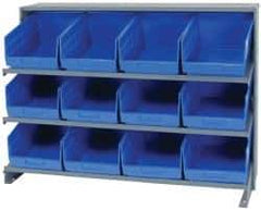 Quantum Storage - 12 Bin Store-More Sloped Shelving System - 36 Inch Overall Width x 12 Inch Overall Depth x 26-1/2 Inch Overall Height, Blue Polypropylene Bins - Exact Industrial Supply