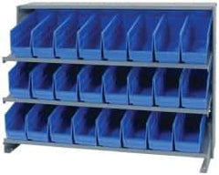 Quantum Storage - 24 Bin Store-More Sloped Shelving System - 36 Inch Overall Width x 12 Inch Overall Depth x 26-1/2 Inch Overall Height, Blue Polypropylene Bins - Exact Industrial Supply