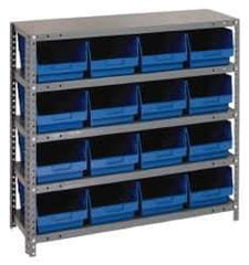 Quantum Storage - 16 Bin Store-More Shelf Bin System - 36 Inch Overall Width x 18 Inch Overall Depth x 39 Inch Overall Height, Blue Polypropylene Bins - Exact Industrial Supply