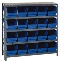 Quantum Storage - 20 Bin Store-More Shelf Bin System - 36 Inch Overall Width x 18 Inch Overall Depth x 39 Inch Overall Height, Blue Polypropylene Bins - Exact Industrial Supply