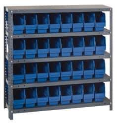 Quantum Storage - 32 Bin Store-More Shelf Bin System - 36 Inch Overall Width x 18 Inch Overall Depth x 39 Inch Overall Height, Blue Polypropylene Bins - Exact Industrial Supply