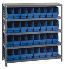 Quantum Storage - 32 Bin Store-More Shelf Bin System - 36 Inch Overall Width x 18 Inch Overall Depth x 39 Inch Overall Height, Blue Polypropylene Bins - Exact Industrial Supply