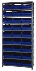 Quantum Storage - 27 Bin Store-More Shelf Bin System - 36 Inch Overall Width x 18 Inch Overall Depth x 75 Inch Overall Height, Blue Polypropylene Bins - Exact Industrial Supply