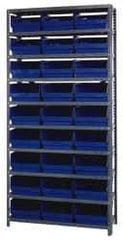 Quantum Storage - 27 Bin Store-More Shelf Bin System - 36 Inch Overall Width x 18 Inch Overall Depth x 75 Inch Overall Height, Blue Polypropylene Bins - Exact Industrial Supply