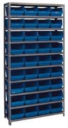 Quantum Storage - 36 Bin Store-More Shelf Bin System - 36 Inch Overall Width x 18 Inch Overall Depth x 75 Inch Overall Height, Blue Polypropylene Bins - Exact Industrial Supply