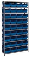 Quantum Storage - 36 Bin Store-More Shelf Bin System - 36 Inch Overall Width x 18 Inch Overall Depth x 75 Inch Overall Height, Blue Polypropylene Bins - Exact Industrial Supply