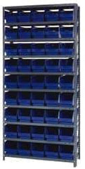 Quantum Storage - 45 Bin Store-More Shelf Bin System - 36 Inch Overall Width x 18 Inch Overall Depth x 75 Inch Overall Height, Blue Polypropylene Bins - Exact Industrial Supply