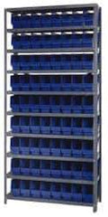 Quantum Storage - 72 Bin Store-More Shelf Bin System - 36 Inch Overall Width x 18 Inch Overall Depth x 75 Inch Overall Height, Blue Polypropylene Bins - Exact Industrial Supply