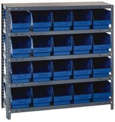 Quantum Storage - 20 Bin Store-More Shelf Bin System - 36 Inch Overall Width x 12 Inch Overall Depth x 39 Inch Overall Height, Blue Polypropylene Bins - Exact Industrial Supply