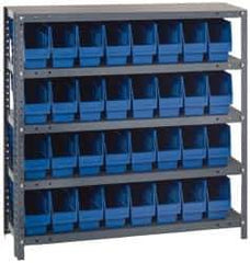 Quantum Storage - 32 Bin Store-More Shelf Bin System - 36 Inch Overall Width x 12 Inch Overall Depth x 39 Inch Overall Height, Blue Polypropylene Bins - Exact Industrial Supply