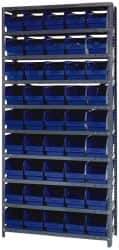 Quantum Storage - 45 Bin Store-More Shelf Bin System - 36 Inch Overall Width x 12 Inch Overall Depth x 75 Inch Overall Height, Blue Polypropylene Bins - Exact Industrial Supply