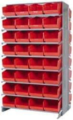 Quantum Storage - 64 Bin Store-More Sloped Shelving System - 36 Inch Overall Width x 24 Inch Overall Depth x 63-1/2 Inch Overall Height, Red Polypropylene Bins - Exact Industrial Supply