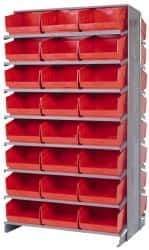 Quantum Storage - 48 Bin Store-More Sloped Shelving System - 36 Inch Overall Width x 24 Inch Overall Depth x 63-1/2 Inch Overall Height, Red Polypropylene Bins - Exact Industrial Supply
