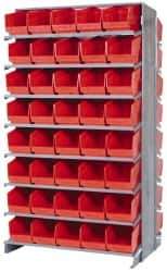 Quantum Storage - 80 Bin Store-More Sloped Shelving System - 36 Inch Overall Width x 24 Inch Overall Depth x 63-1/2 Inch Overall Height, Red Polypropylene Bins - Exact Industrial Supply