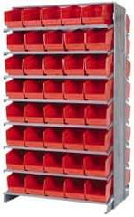 Quantum Storage - 80 Bin Store-More Sloped Shelving System - 36 Inch Overall Width x 24 Inch Overall Depth x 63-1/2 Inch Overall Height, Red Polypropylene Bins - Exact Industrial Supply