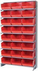 Quantum Storage - 24 Bin Store-More Sloped Shelving System - 36 Inch Overall Width x 12 Inch Overall Depth x 63-1/2 Inch Overall Height, Red Polypropylene Bins - Exact Industrial Supply