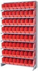 Quantum Storage - 64 Bin Store-More Sloped Shelving System - 36 Inch Overall Width x 12 Inch Overall Depth x 63-1/2 Inch Overall Height, Red Polypropylene Bins - Exact Industrial Supply