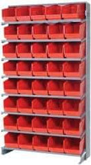 Quantum Storage - 40 Bin Store-More Sloped Shelving System - 36 Inch Overall Width x 12 Inch Overall Depth x 63-1/2 Inch Overall Height, Red Polypropylene Bins - Exact Industrial Supply