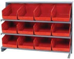 Quantum Storage - 12 Bin Store-More Sloped Shelving System - 36 Inch Overall Width x 12 Inch Overall Depth x 26-1/2 Inch Overall Height, Red Polypropylene Bins - Exact Industrial Supply