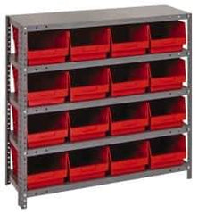 Quantum Storage - 16 Bin Store-More Shelf Bin System - 36 Inch Overall Width x 18 Inch Overall Depth x 39 Inch Overall Height, Red Polypropylene Bins - Exact Industrial Supply