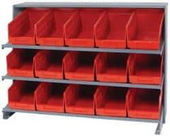 Quantum Storage - 15 Bin Store-More Sloped Shelving System - 36 Inch Overall Width x 12 Inch Overall Depth x 26-1/2 Inch Overall Height, Red Polypropylene Bins - Exact Industrial Supply